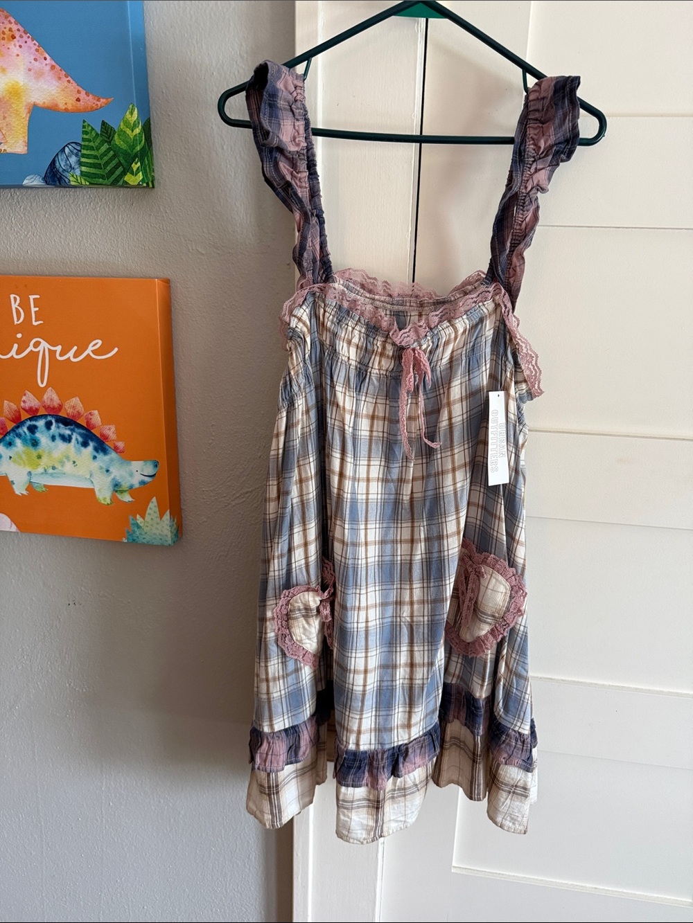 Urban Outfitters Plaid Mini Dress in Blue, Cream & Dusty Pink